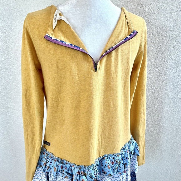 Matilda Jane Weekend Vibes Sz Small Yellow Mixed Floral Tiered Ruffle Hem Shirt - Picture 12 of 14